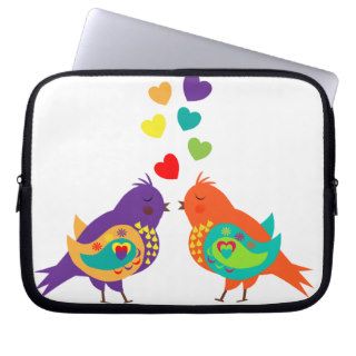 Cute Whimsical Love Birds and Hearts Picture Laptop Sleeves