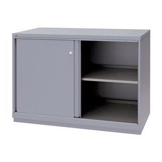 Sliding Door Shelf Cabinet, 2 Shelf, Gray