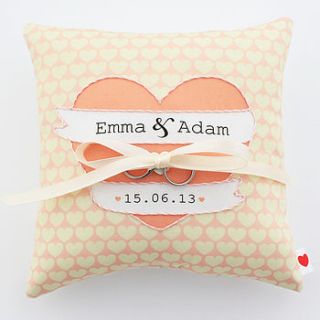 personalised wedding ring cushion by miss shelly designs