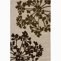 Hand tufted Mandara Beige/brown Floral New Zealand Wool Rug (5 X 76)