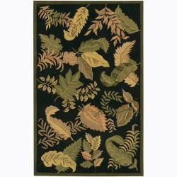 Hand tufted Mandara Black/green Floral Wool Rug (5 X 76)