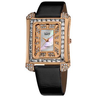 Burgi Women's Rectangular Rose Tone Japanese Quartz Watch with Mother of Pearl Crystal Burgi Women's Burgi Watches