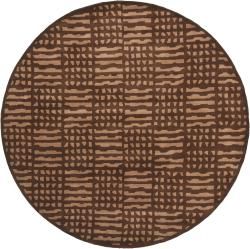 Hand tufted Brown Geometric Mandara New Zealand Wool Rug (79 Round)