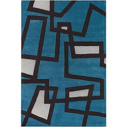 Hand tufted Mandara Geometric print Blue Wool Rug (79 X 106)