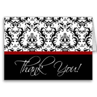 Elegant Red Black Damask Thank You Cards