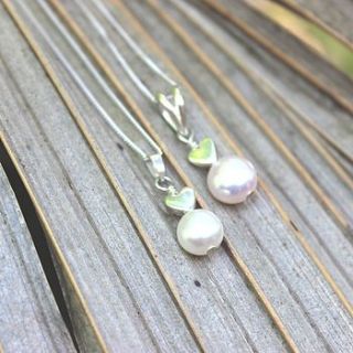 mini pearl pendant with silver heart by bish bosh becca