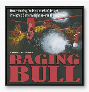 framed movie print raging bull chickens by ethical trading company