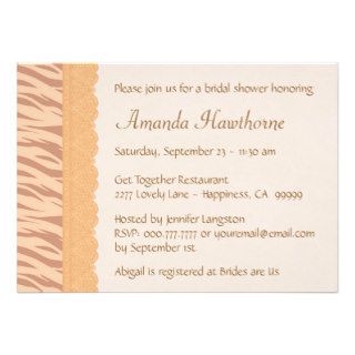 Tan Zebra and Gold Lace Ribbon Bridal Shower Y361A Personalized Invitation