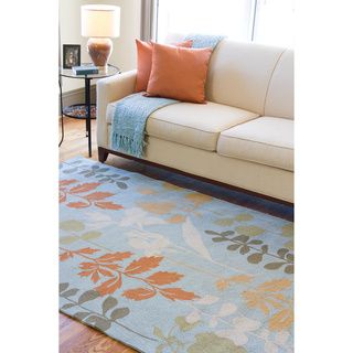 Hand hooked Bliss Pale Blue Indoor/outdoor Floral Rug (8 X 10)