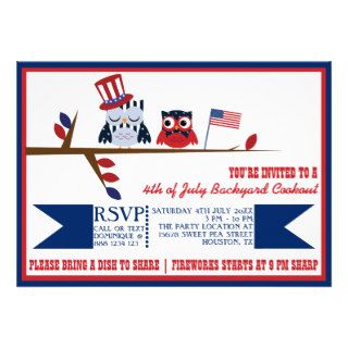 Cute Patriotic Owls Fourth of July Invitation