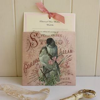 lovebirds vintage style wedding invitations by claryce design