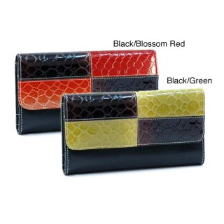 Faux Leather Embossed Snake Skin Checkbook Wallet With Seven Card Slots