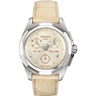 Tissot PRC 100 Chronograph Beige Strap Ivory Dial Women's Watch #T008.217.16.261.00 Watches