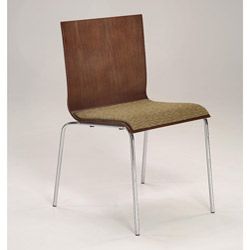 Bent Plywood And Chrome Woven Upholstered Seat Stacking Chair (set Of 2)