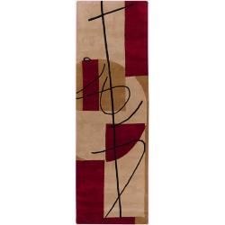 Hand tufted Beige Contemporary Osogovo New Zealand New Zealand Wool Abstract Rug (26 X 8)