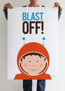 astronaut 'blast off' print by showler and showler