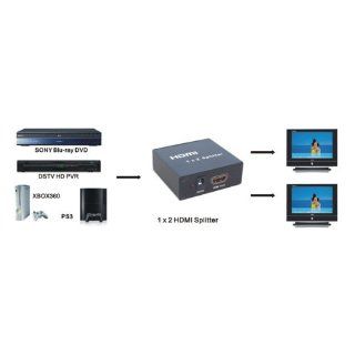 Koolertron (TM) Full HD 1x2 Port HDMI Splitter Amplifier Repeater 3D 1080p 1 input 2 Output For HDTV DVD STB XBOX360 PS3 Electronics