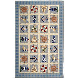 Hand hooked Sailor Ivory Wool Rug (53 X 83)