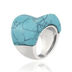 Glitzy Rocks Stainless Steel Synthetic Turquoise Concave Design Ring Glitzy Rocks Gemstone Rings