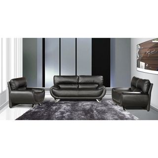 Sasatona Black Faux Leather Sofa Set