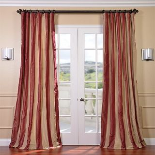 Red/ Golden Tan Striped Faux Silk Taffeta Curtain Panel
