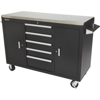 Homak 56in. Rolling Workstation — Black, Stainless Steel Top Worksurface, Model# BK04056054  Workbenches