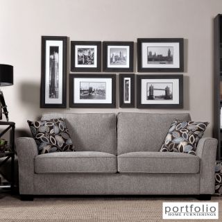 Portfolio Tara Sandy Gray Chenille Sofa With Brown Modern Leaf Accent Pillows