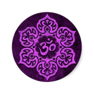 Purple Stone Floral Om Round Sticker