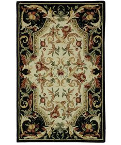 Hand hooked Aubusson Fruit Black Wool Runner (26 X 4)