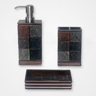 Tivoli Brown Resin Tile patterned Bath Accessory 3 piece Set