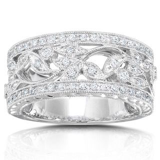 Annello 14k Gold 1/4ct TDW Diamond Vintage Floral Anniversary Ring (G H, I1 I2) Annello Diamond Rings