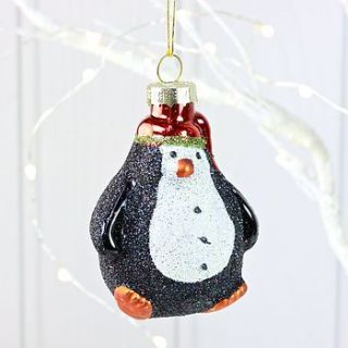 glittered glass penguin hanging decoration by lisa angel homeware and gifts