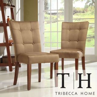 Tribecca Home Tufted Button Back Peat Microfiber Side Chairs (set Of 2)