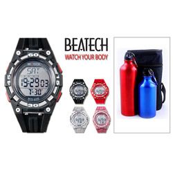Beatech Black Multi function Timer Watch With Aluminum Bottle Set