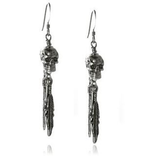skull and feathers earrings by black pearl