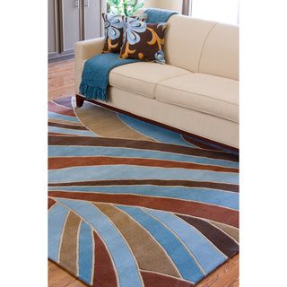 Hand tufted Contemporary Blue Striped Mayflower Wool Rug (5 X 8)