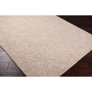 Hand crafted Solid Ivory Damask Embossed Wool Rug (5 X 8)