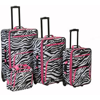 Rockland Deluxe Pink Zebra 4 piece Expandable Luggage Set
