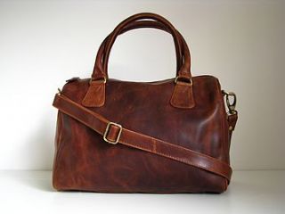 vintage style leather barrel handbag by the leather store