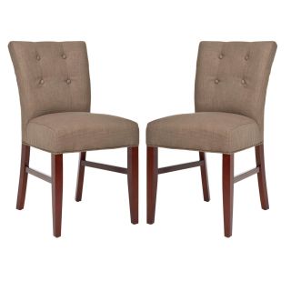 Safavieh Metro Curved Tufted Brown Linen Side Chairs (set Of 2)