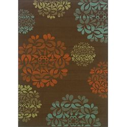 Brown/blue Floral pattern Outdoor Area Rug (57 X 96)