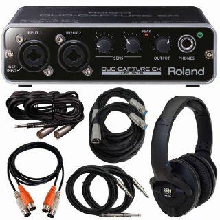 Roland Duo Capture EX USB Audio Interface UA 22 With Audio Technica ATH M30 Headphones and Cables Electronics