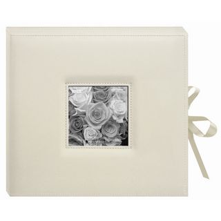 Pioneer Sewn Leatherette Frame Cover 3 ring Cream Photo Box Album With Ribbon Closure