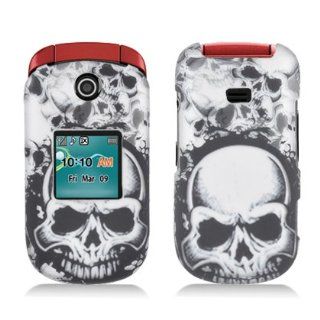 Aimo Wireless SAMR270PCLMT237 Durable Rubberized Image Case for Samsung Chrono 2/Contour 2 R270   Retail Packaging   White Skulls Cell Phones & Accessories