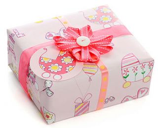 baby girl gift wrap & card, bow & ribbon set by paper salad