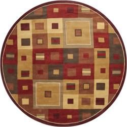 Hand tufted Contemporary Red/brown Geometric Square Mayflower Burgundy Wool Abstract Rug (4 Round)