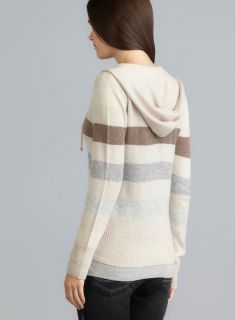 Chelsea & Theodore Beige Combo Striped Cashmere Petite Hoodie Chelsea & Theodore Sweaters