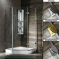 Vigo Waterproof Frameless Neo angle 3/8 inch Clear Shower Enclosure With White Base
