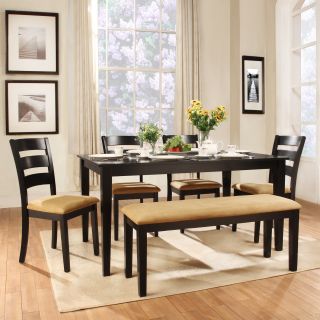He Wilma Black Ladder Back Cushioned 6 piece Dining Set Black Size 6 Piece Sets