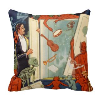 Vintage Halloween Magician and Spooky Magic Act Pillows